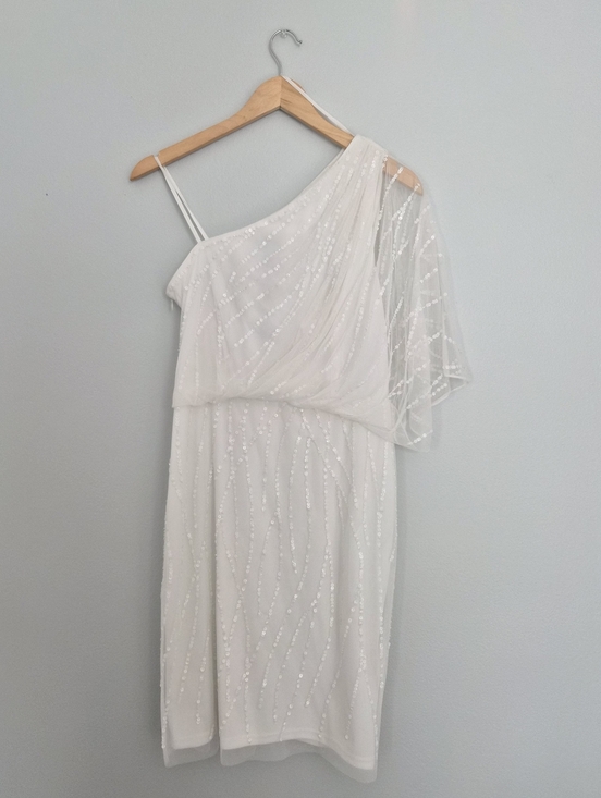 Adrianna Papell Dresses & Skirts - Adrianna Papell White One-Shoulder Beaded Sequin Cocktail Dress Size 6 NWT